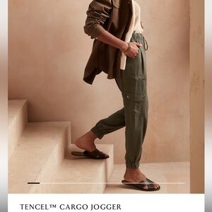 Women’s tencel cargo jogger in steel green by Banana Republic